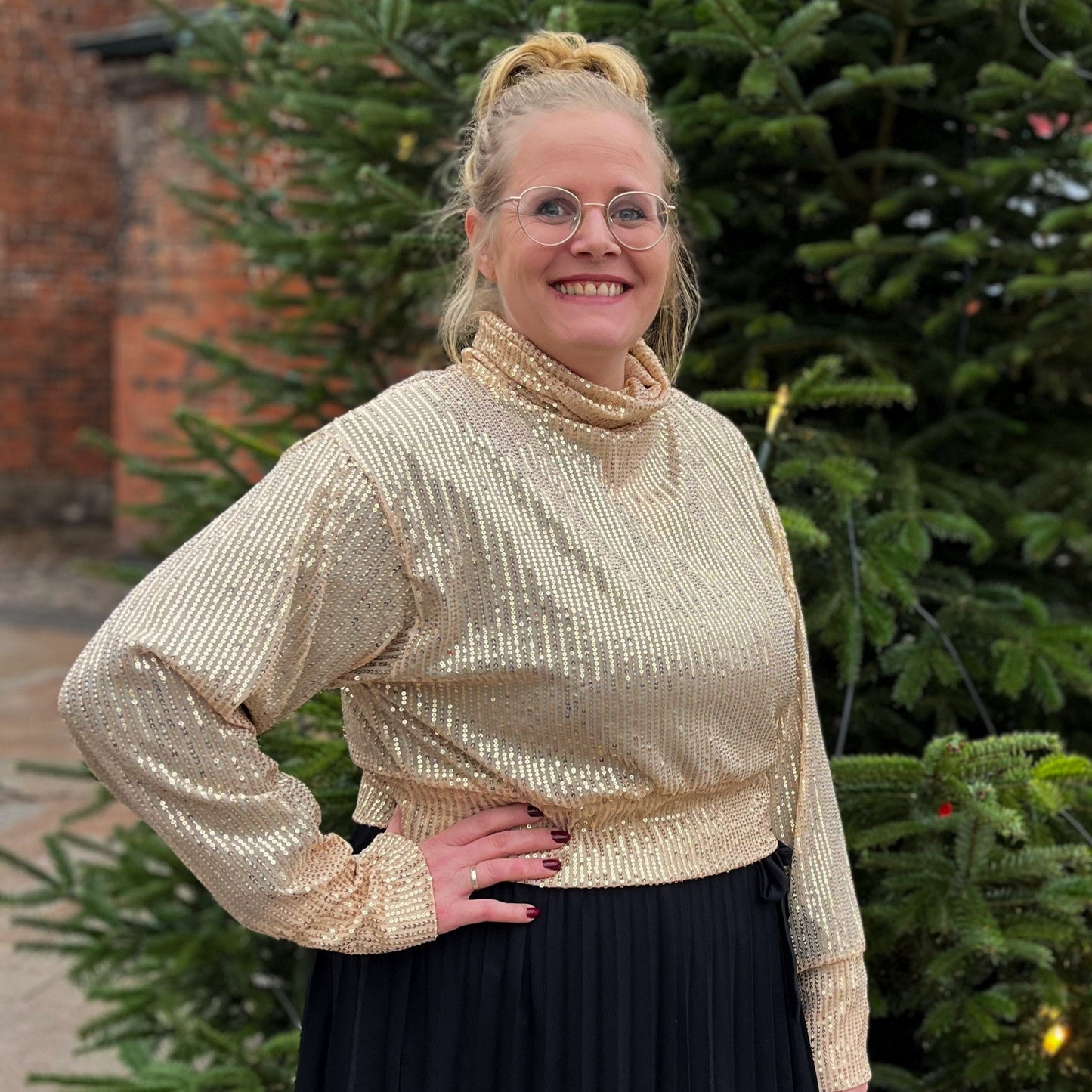 Festlich gold gläzender crop turtleneck Rollkragenpullover