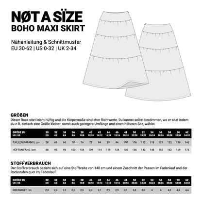 Details und Masse zum Schnittmuster Boho Maxi Skirt.