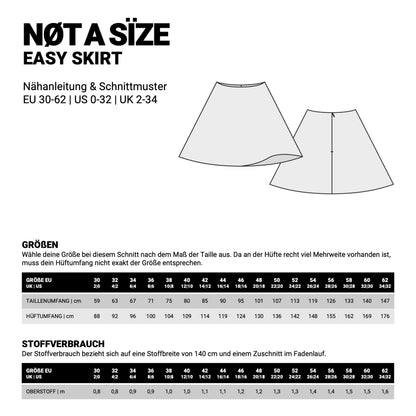 Maßtabelle zum  easy skirt Schnittmuster