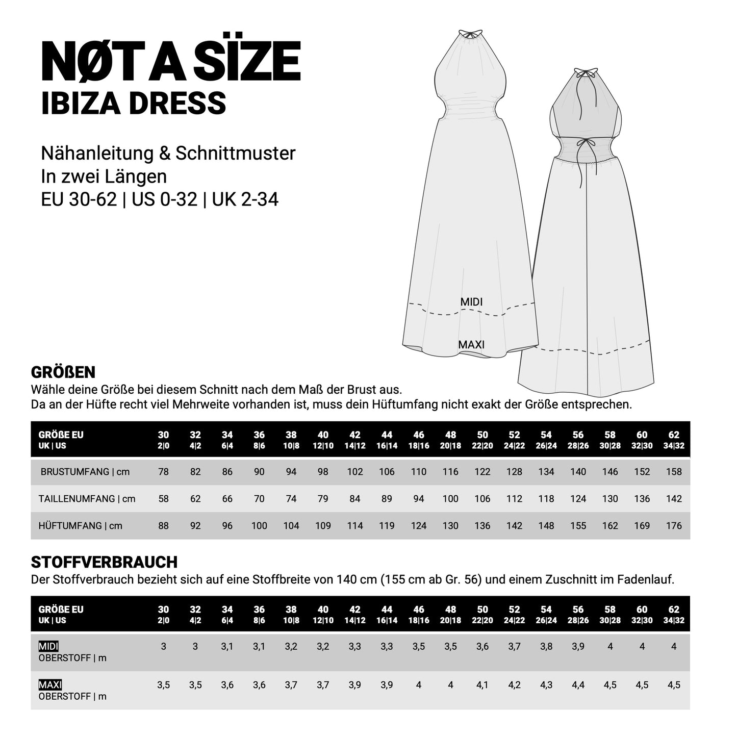 Masse und Stoffverbrauch für ibiza dress