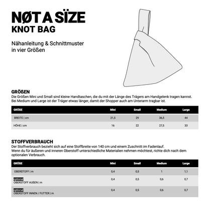 Stoffverbrauch und Maßinfos zur Knot bag.