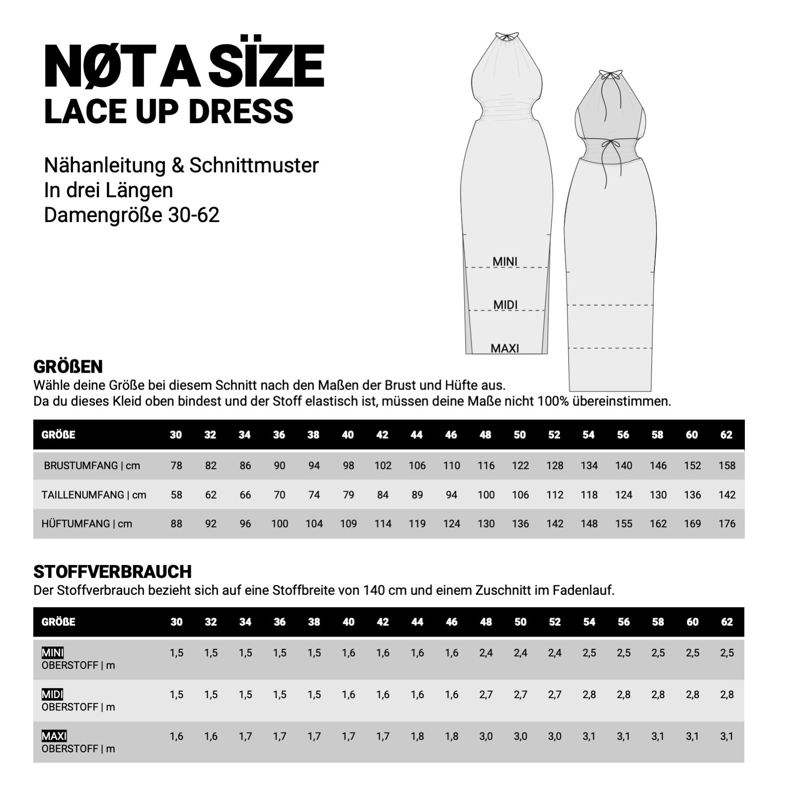 Masse und Stoffverbrauch zum lace up dress