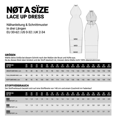 Masse und Stoffverbrauch zum lace up dress