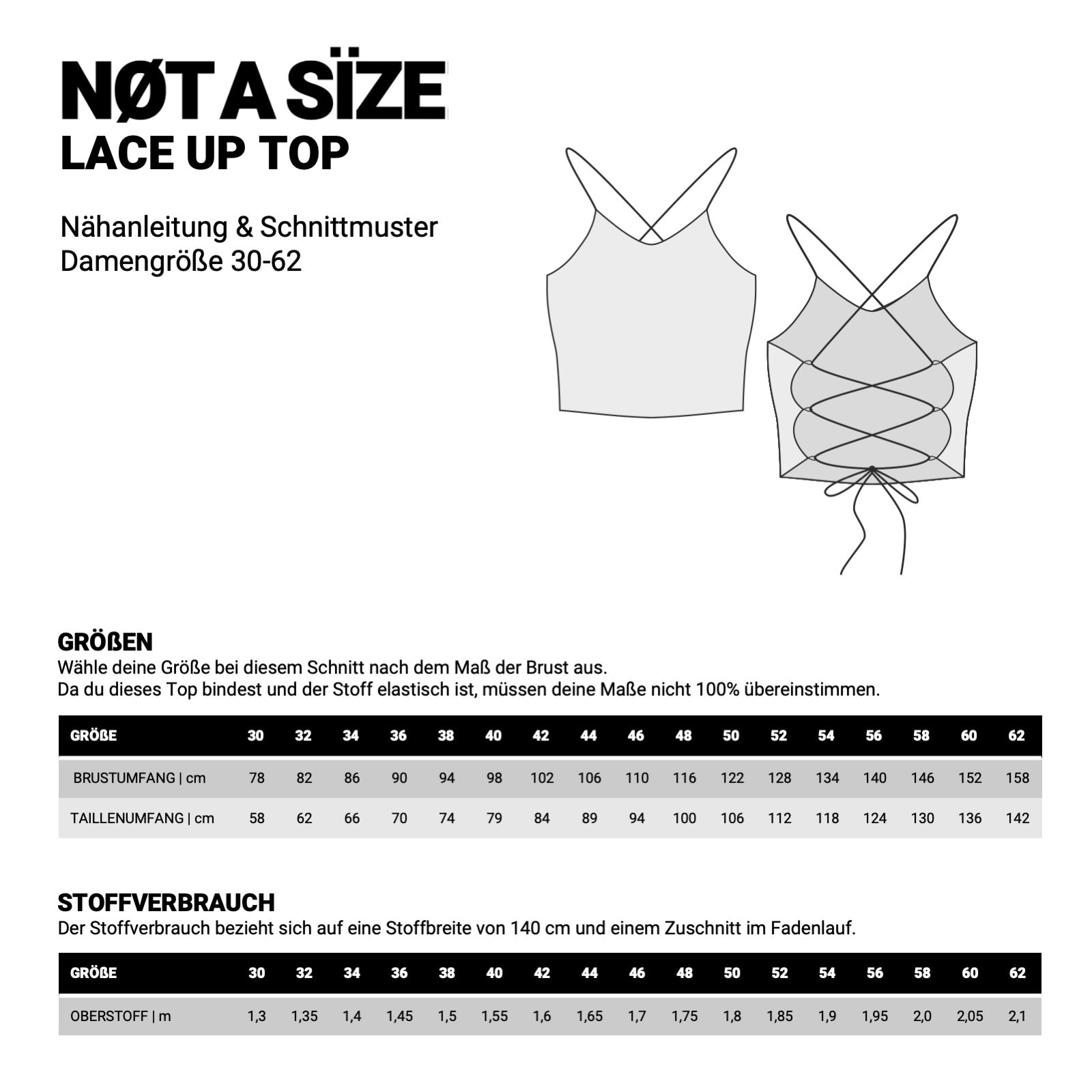 Masse und Stoffverbrauch zum Lace up Top.