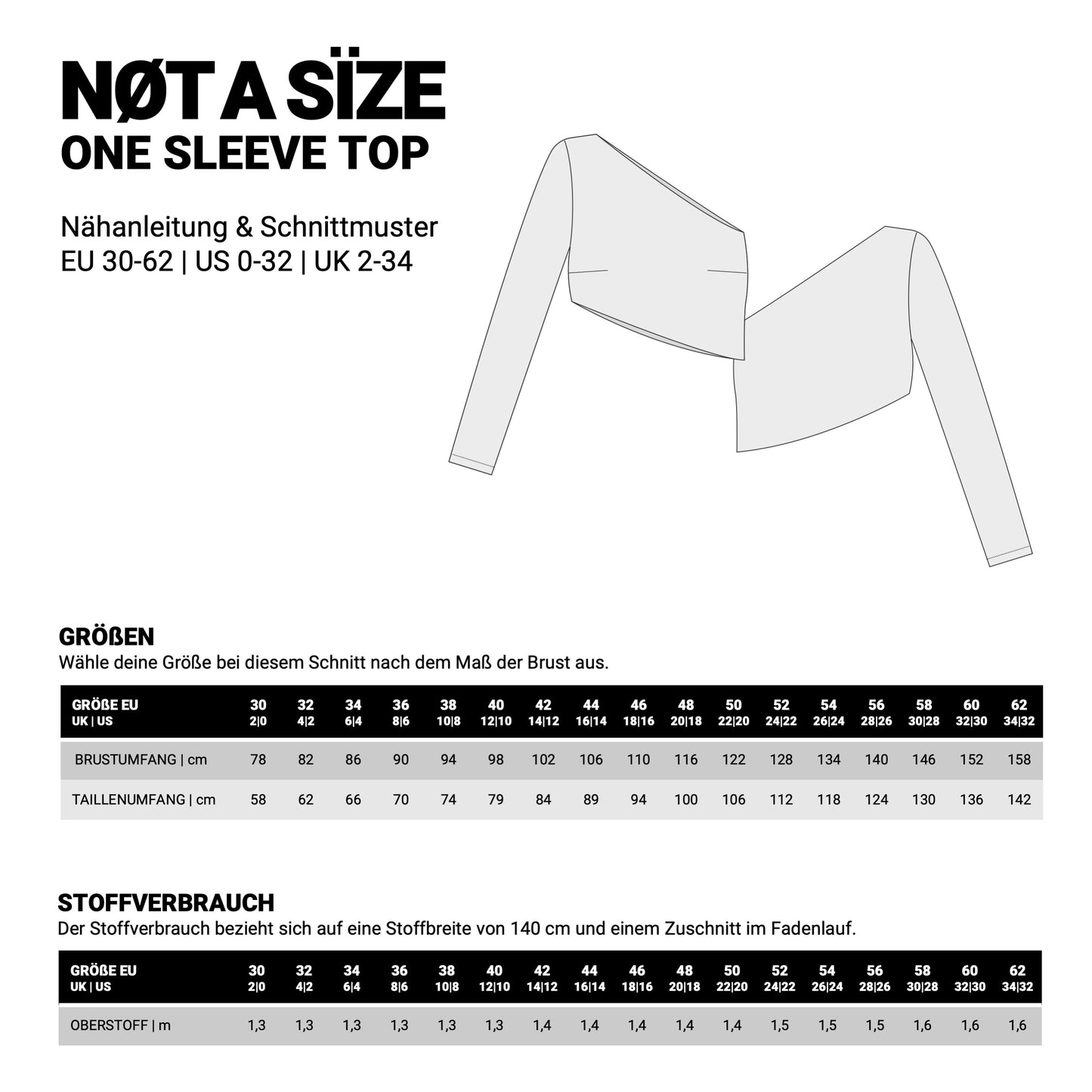 Masstabelle zum one sleeve top