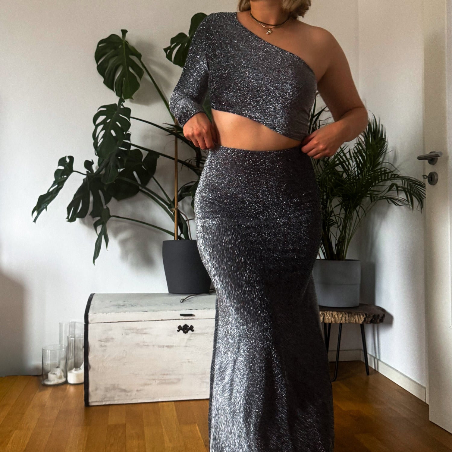 Grau silber giltzernes party two piece Set.